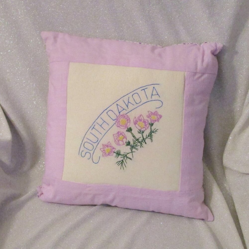 South Dakota Hand Embroidered State Flower Accent Pillow - 16"